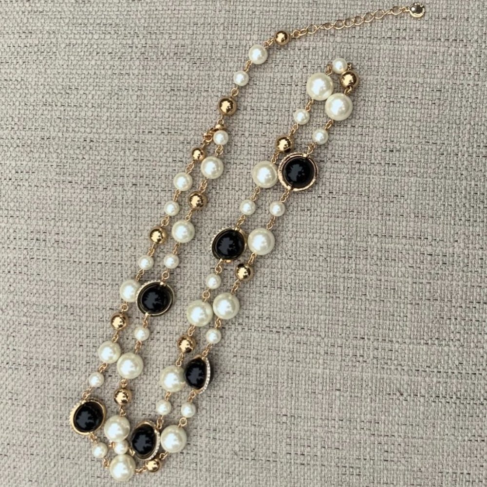 LUXURIOUS Beaded Necklace by Charter Club Gold, Pearls, Black Bead and Crystals